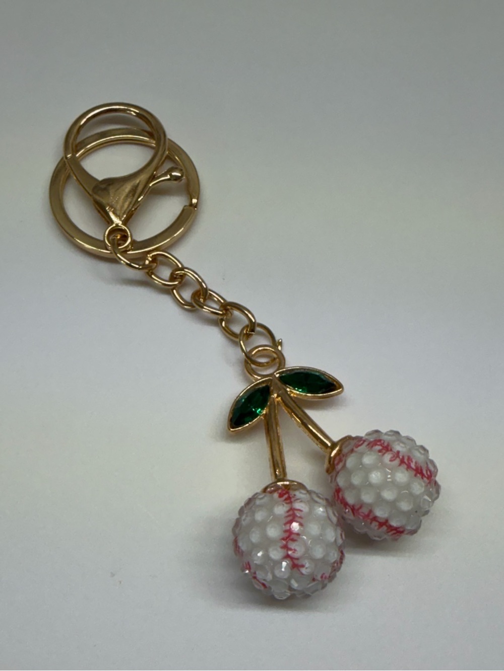 Gold Cherry Keychain with White Beaded